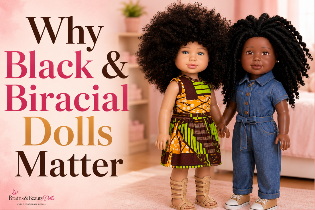 Black and biracial dolls promoting confidence, representation, and positive self-image for girls.