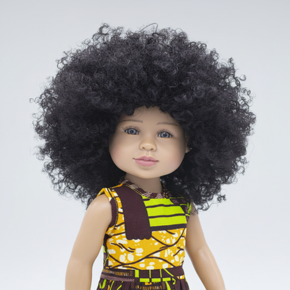 Close-up of Khari future lawyer doll face with natural curly hair and realistic features inspiring confidence for girls